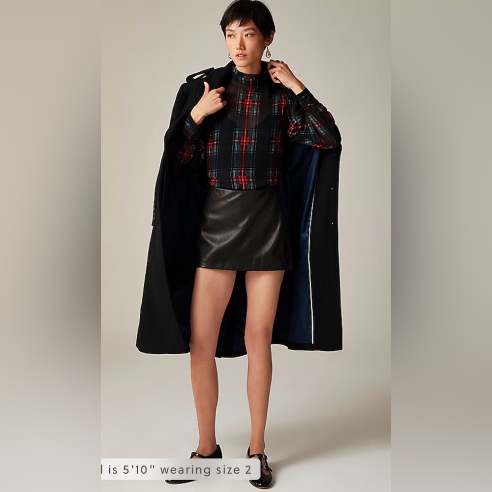 J.Crew Ruffleneck top in Stewart tartan chiffon in black red